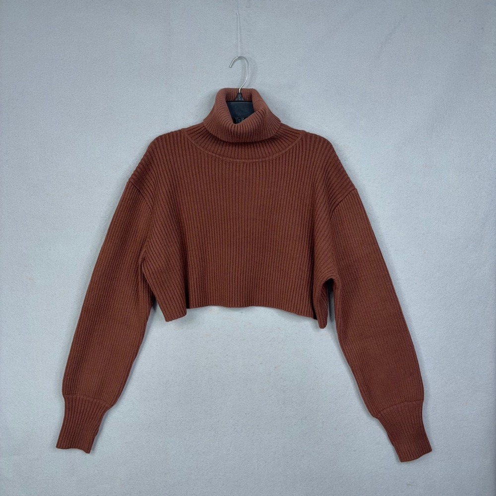 YLLW The Label Sweater Womens Medium Brown Ribbed Turtleneck Cropped Pullover